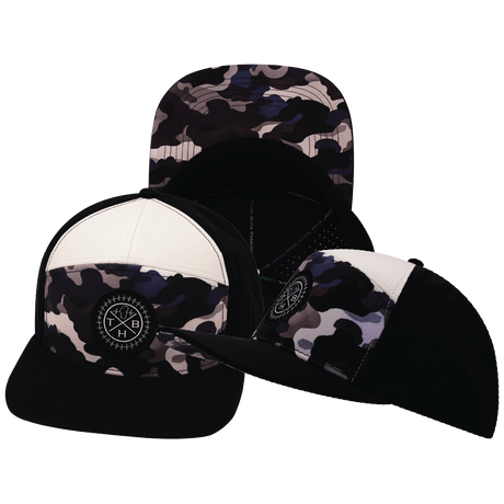 Color Vibes Hat, Flat Bill, Snapback Hat, Desert Night Camo, Black, Cream, Mens Hat, Womens Hat, Main Picture   