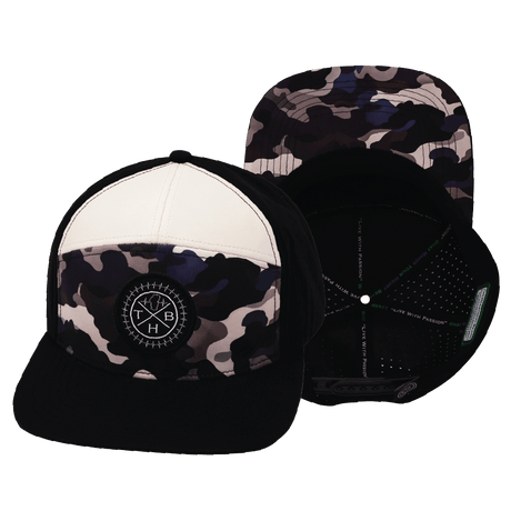 Color Vibes Hat, Flat Bill, Snapback Hat, Desert Night Camo, Black, Cream, Mens Hat, Womens Hat, Main Picture   