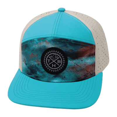 Color Vibes Hat, Flat Bill, Snapback Hat, Desert Sky, Neon Blue Green, Cream, Mens Hat, Womens Hat, Front Picture