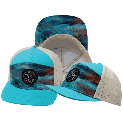 Color Vibes Hat, Flat Bill, Snapback Hat, Desert Sky, Neon Blue Green, Cream, Mens Hat, Womens Hat, Main Picture