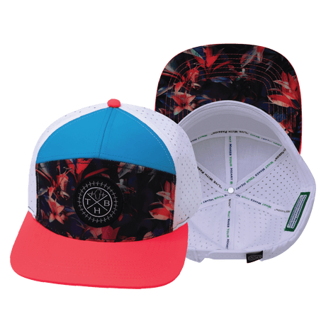Color Vibes Hat, Flat Bill, Snapback Hat, Electric Eden, Neon Peach, Neon Blue, White, Mens Hat, Womens Hat, Main Picture 