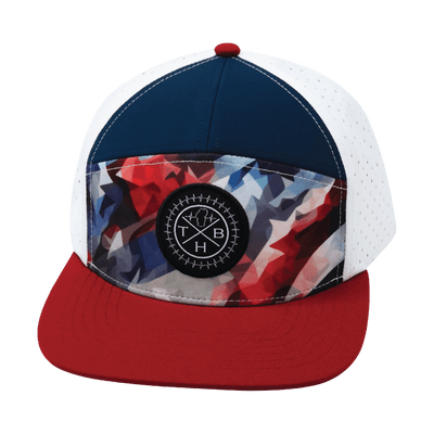 Color Vibes Hat, Flat Bill, Snapback Hat, Geo Flag, Red, Navy, White, Mens Hat, Womens Hat, Front Picture