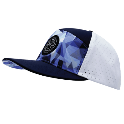 Color Vibes Hat, Flat Bill, Snapback Hat, Geo Blue, Navy, White, Mens Hat, Womens Hat, Side Picture 