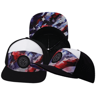 **ADULT** Color Vibes Hat — Flat Bill, Geo Flag, Black / White, Laser Mesh