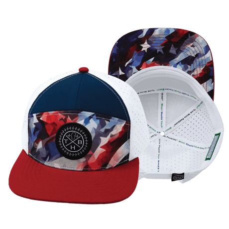 Color Vibes Hat, Flat Bill, Snapback Hat, Geo Flag, Dark Red, Navy, White, Mens Hat, Womens Hat, Main Picture 