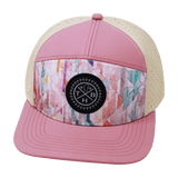 Color Vibes Hat, Flat Bill, Snapback Hat, Geo Mosaic, Pink Peach, Cream, Mens Hat, Womens Hat, Front Picture