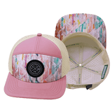Color Vibes Hat, Flat Bill, Snapback Hat, Geo Mosaic, Pink Peach, Cream, Mens Hat, Womens Hat, Main Picture   