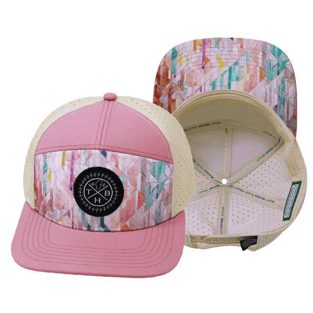 Color Vibes Hat, Flat Bill, Snapback Hat, Geo Mosaic, Pink Peach, Cream, Mens Hat, Womens Hat, Main Picture   