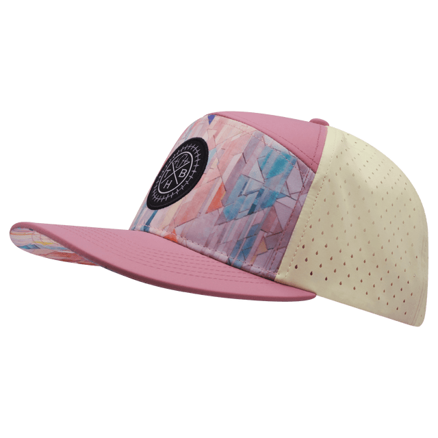 Color Vibes Hat, Flat Bill, Snapback Hat, Geo Mosaic, Pink Peach, Cream, Mens Hat, Womens Hat, Side Picture   