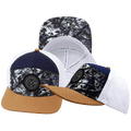 Color Vibes Hat - Flat Bill - Evening Leaves - Light Tan / Navy / White - Laser Mesh