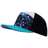 Color Vibes Hat, Flat Bill, Snapback Hat, Love Rising, Neon Blue Green, White, Black, Mens Hat, Womens Hat, Side Picture