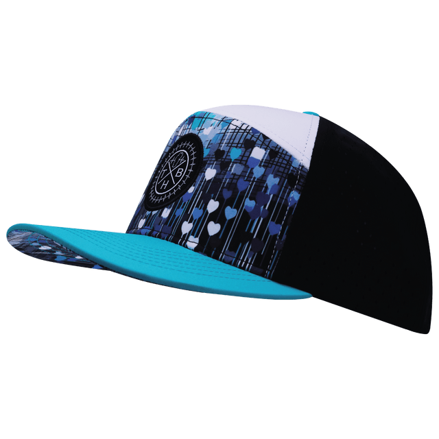 Color Vibes Hat, Flat Bill, Snapback Hat, Love Rising, Neon Blue Green, White, Black, Mens Hat, Womens Hat, Side Picture
