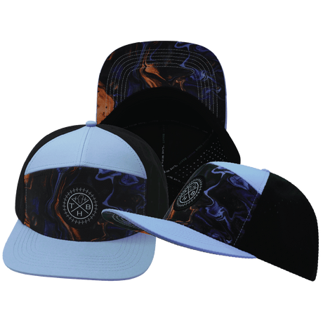 Color Vibes Hat, Flat Bill, Snapback Hat, Midnight Mirage, Baby Blue, Black, Mens Hat, Womens Hat, Main Picture
