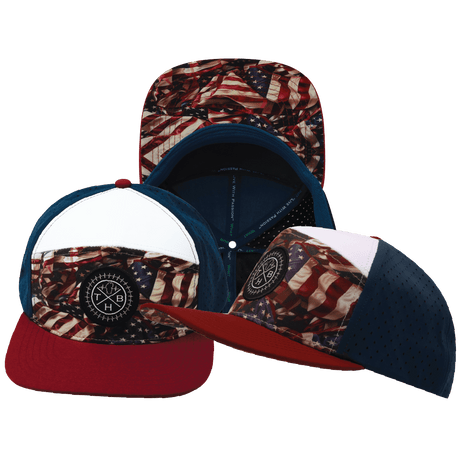 Color Vibes Hat, Flat Bill, Snapback Hat, Silk Flag, Dark Red, White, Navy, Mens Hat, Womens Hat, Main Picture 
