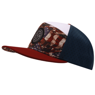 Color Vibes Hat, Flat Bill, Snapback Hat, Silk Flag, Dark Red, White, Navy, Mens Hat, Womens Hat, Side Picture   