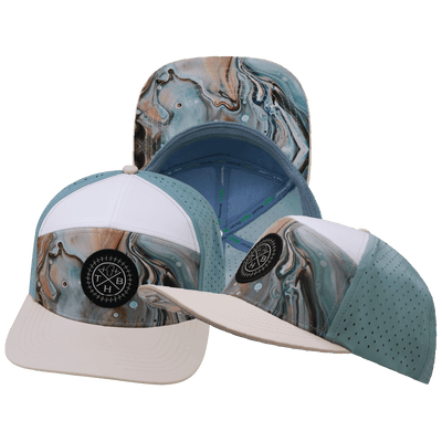 Color Vibes Hat, Flat Bill, Snapback Hat, Marble Earth, Cream, White, Light Blue, Mens Hat, Womens Hat, Main Picture