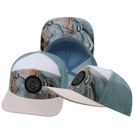 Color Vibes Hat, Flat Bill, Snapback Hat, Marble Earth, Cream, White, Light Blue, Mens Hat, Womens Hat, Main Picture 