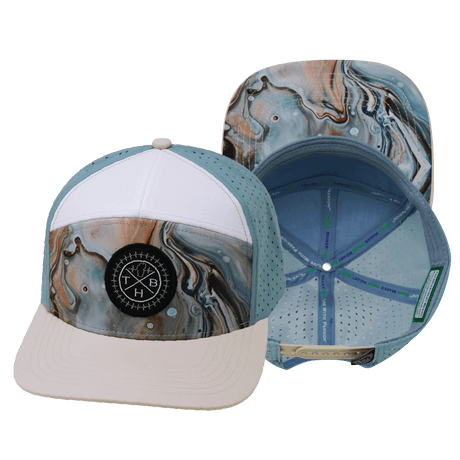 Color Vibes Hat, Flat Bill, Snapback Hat, Marble Earth, Cream, White, Light Blue, Mens Hat, Womens Hat, Main Picture 