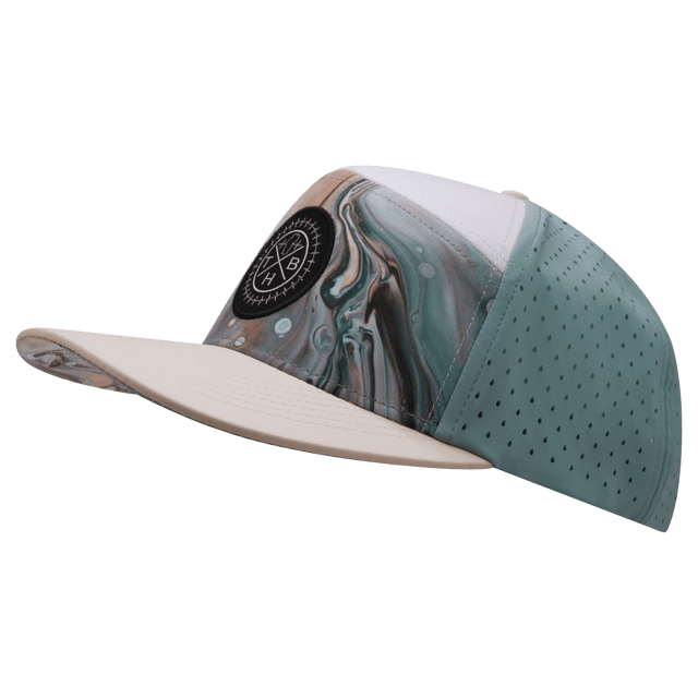Color Vibes Hat, Flat Bill, Snapback Hat, Marble Earth, Cream, White, Light Blue, Mens Hat, Womens Hat, Side Picture 