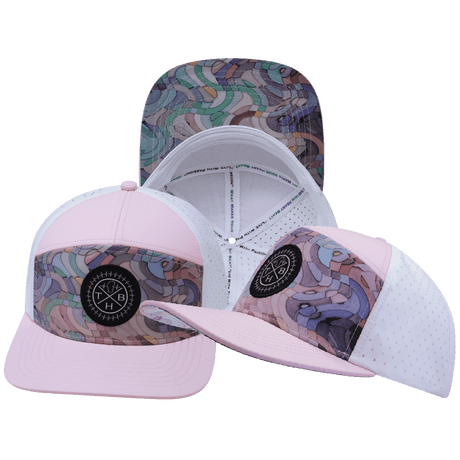 Color Vibes Hat, Flat Bill, Snapback Hat, Mosaic Curves, Light Pink White, Mens Hat, Womens Hat, Main Picture 