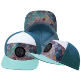 Color Vibes Hat, Flat Bill, Snapback Hat, Mosaic Scales, Mint, White, Slate Blue, Mens Hat, Womens Hat, Main Picture 