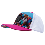 Color Vibes Hat, Flat Bill, Snapback Hat, Neon Peaks, Neon Pink, Neon Green Blue, White, Mens Hat, Womens Hat, Side Picture