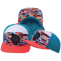 Color Vibes Hat - Flat Bill - Party Blocks - Neon Peach / White / Neon Blue - Laser Mesh