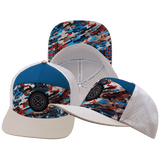Color Vibes Hat, Flat Bill, Snapback Hat, Party Camo, Cream, Blue, White, Mens Hat, Womens Hat, Main Picture 
