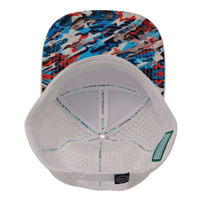 Color Vibes Hat, Flat Bill, Snapback Hat, Party Camo, Cream, Blue, White, Mens Hat, Womens Hat, Underbill Picture 