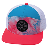 Color Vibes Hat, Flat Bill, Snapback Hat, Pixi Dust, Neon Peach, Neon Blue, White, Mens Hat, Womens Hat, Front Picture 
