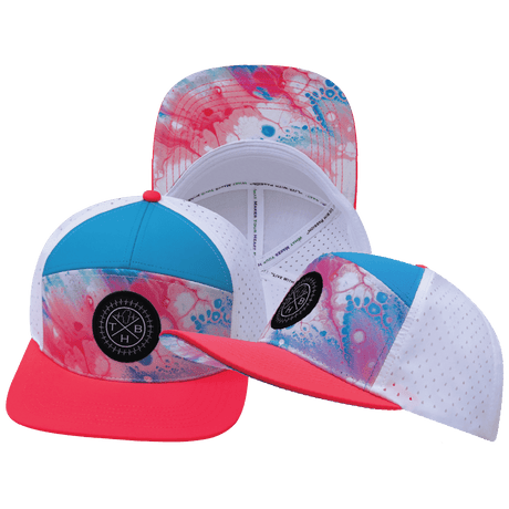Color Vibes Hat, Flat Bill, Snapback Hat, Pixi Dust, Neon Peach, Neon Blue, White, Mens Hat, Womens Hat, Main Picture 