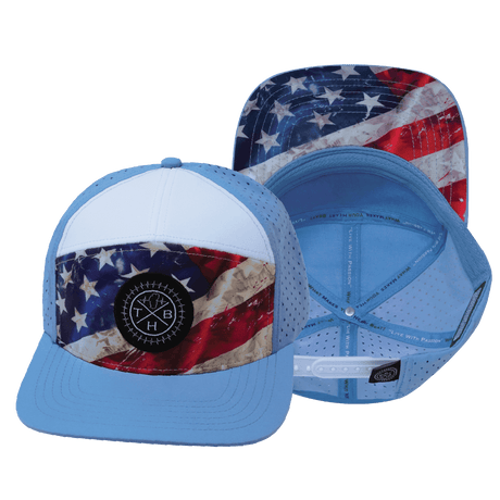 Color Vibes Hat, Flat Bill, Snapback Hat, Rugged Flag, Baby Blue, White, Mens Hat, Womens Hat, Main Picture 