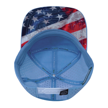 Color Vibes Hat, Flat Bill, Snapback Hat, Rugged Flag, Baby Blue, White, Mens Hat, Womens Hat, Underbill Picture 