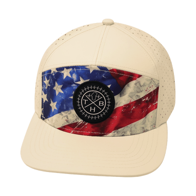 Color Vibes Hat, Flat Bill, Snapback Hat, Rugged Flag, Cream, Mens Hat, Womens Hat, Front Picture