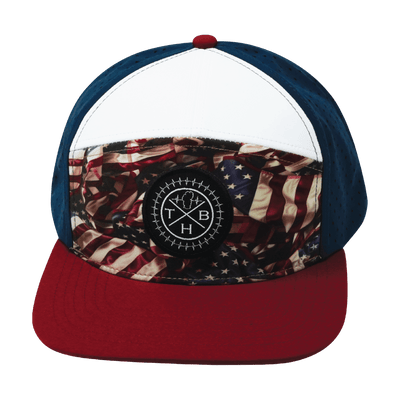 Color Vibes Hat, Flat Bill, Snapback Hat, Silk Flag, Dark Red, White, Navy, Mens Hat, Womens Hat, Front Picture   