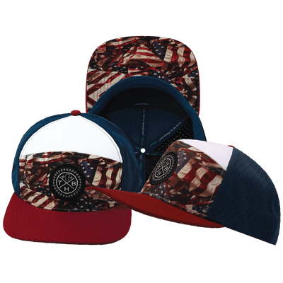 Color Vibes Hat, Flat Bill, Snapback Hat, Silk Flag, Dark Red, White, Navy, Mens Hat, Womens Hat, Main Picture   