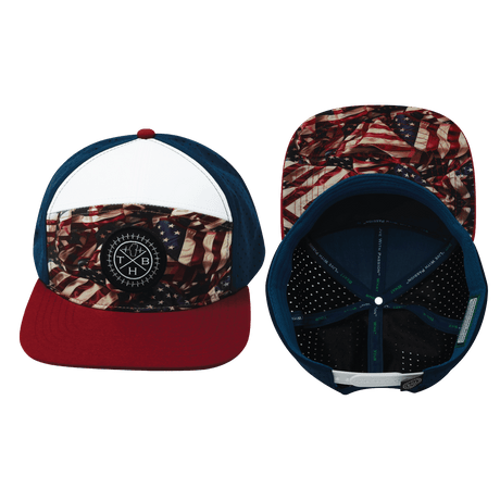 Color Vibes Hat, Flat Bill, Snapback Hat, Silk Flag, Dark Red, White, Navy, Mens Hat, Womens Hat, Main Picture 