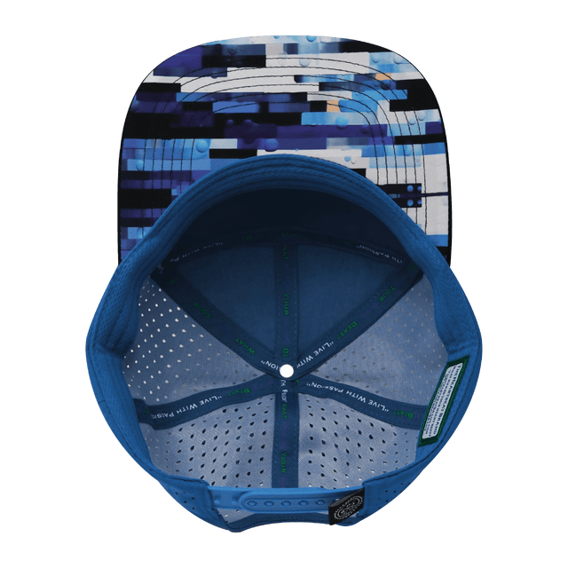 Color Vibes Hat, Flat Bill, Snapback Hat, Sky Blocks, Black, White, Blue, Mens Hat, Womens Hat, Underbill Picture  