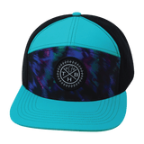 Color Vibes Hat, Flat Bill, Snapback Hat, Space Dust, Neon Green Blue, Black, Mens Hat, Womens Hat, Front Picture