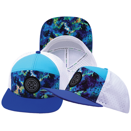 Color Vibes Hat, Flat Bill, Snapback Hat, Starry Bright, Blue, Neon Green Blue, White, Mens Hat, Womens Hat, Main Picture 