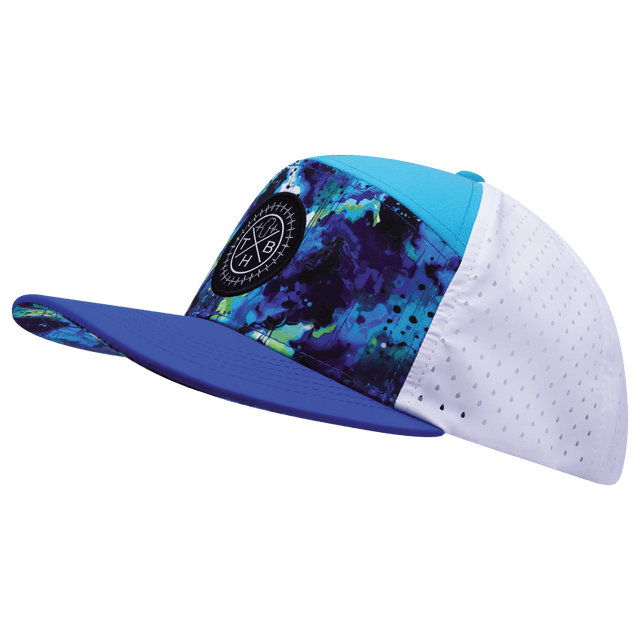 Color Vibes Hat, Flat Bill, Snapback Hat, Starry Bright, Blue, Neon Green Blue, White, Mens Hat, Womens Hat, Side Picture 