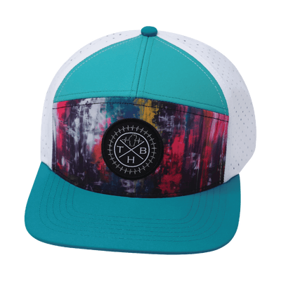 Color Vibes Hat, Flat Bill, Snapback Hat, Street Art, Neon Blue, Neon Green Blue, White, Mens Hat, Womens Hat, Front Picture