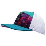 Color Vibes Hat, Flat Bill, Snapback Hat, Street Art, Neon Blue, Neon Green Blue, White, Mens Hat, Womens Hat, Side Picture 