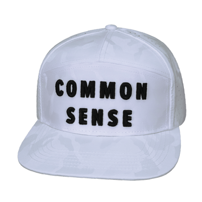 Common Sense Hat, Flat Bill, Snapback Hat, White Camo, Mens Hat, Womens Hat, Front Picture