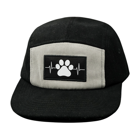 Dog Hat, 5 Panel Hat, Snapback, Corduroy, Black, Gray, Mens Hat, Womens Hat, Front Picture