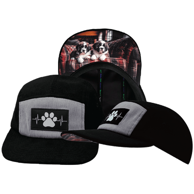 Dog Hat — 5 Panel, Corduroy, Black / Gray, Fabric Back