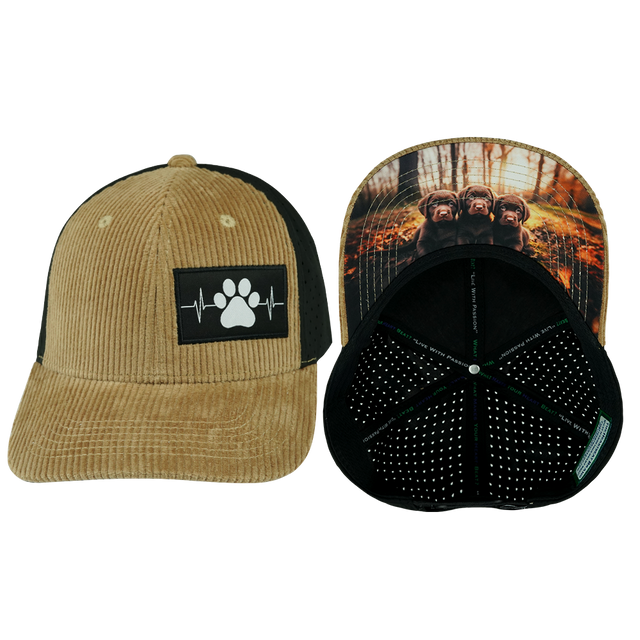 Dog Hat, Baseball Hat, Snapback Hat, Corduroy, Tan, Black, Mens Hat, Womens Hat, Main Picture