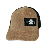Dog Hat, Baseball Hat, Snapback Hat, Corduroy, Tan, Black, Mens Hat, Womens Hat, Front Picture