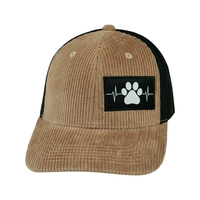 Dog Hat, Baseball Hat, Snapback Hat, Corduroy, Tan, Black, Mens Hat, Womens Hat, Front Picture