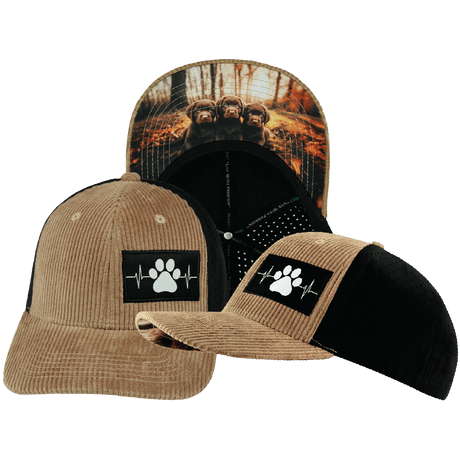 Dog Hat, Baseball Hat, Snapback Hat, Corduroy, Tan, Black, Mens Hat, Womens Hat, Main Picture